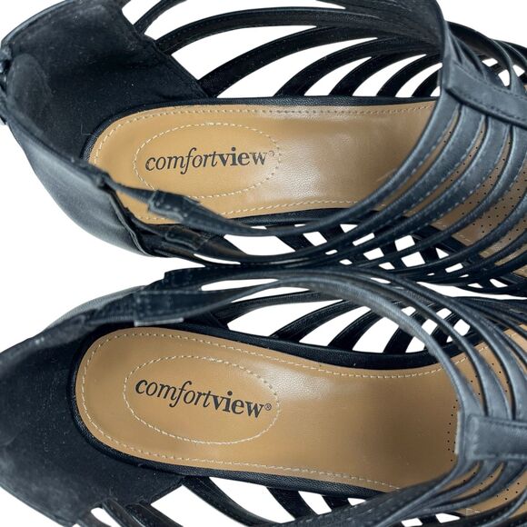 Comfortview Saffi Heeled Sandals Women’s Size 12WW Black Faux Leather Strappy - Picture 10 of 11